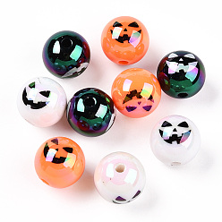 (52) Непрозрачная лаванда Uv акриловые покрытия бусины, радужный, Хэллоуин тема, круглый с тыквенным узором, разноцветные, 12 мм, отверстие : 2.4 мм