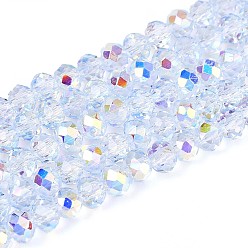 Светло-Синий Прозрачные стеклянные бусины, рондель, с половиным покрытием, с покрытием AB цвета, граненые, голубой, 3.5~4x3 мм, отверстие : 0.8 мм, около 113~114 шт / нитка, 12.99~13.19 дюйм (33~33.5 см)