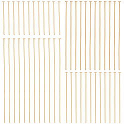Настоящее золото 18K 160шт. 4 стили латунные штифты с плоской головкой, долговечный, реальный 18 k позолоченный, 21 датчик, 25~63x0.7 мм, Руководитель: 2 mm, 40 шт / стиль