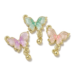 Золотой Реечное покрытие из сплава с эмалевыми подвесками, без свинца, без кадмии и без никеля, бабочка, разноцветные, золотые, 28.5x18x4 мм, отверстие : 1.6 мм