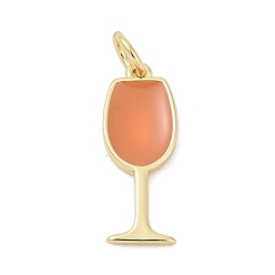 Темный Лосось Латунь эмаль подвески, с целью перехода в кольце, бокал прелести, стойки покрытие, без кадмия и без свинца, прочное покрытие, реальный 18 k позолоченный, темный лосось, 18.5x7.5x1.5 мм, отверстие : 3.5 мм