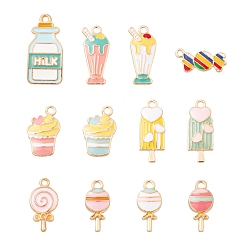 Mixed Color 24Pcs 12 Style Alloy Pendants, with Enamel, Food, Light Gold, Mixed Color, 2pcs/style
