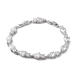 Прозрачный Благородные идеи подарков для леди латунь с платиновым покрытием микро паве кубический цирконий cz каплевидные звенья браслеты-цепочки, с группы часы застежками, прозрачные, 180x6 мм