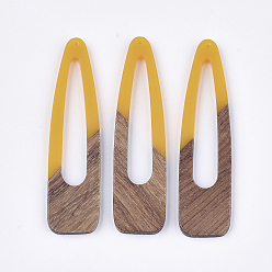 Золотистый Большие подвески из смолы и ореха, заколка для волос, золотые, 66~66.5x17x3~3.5 мм, отверстие : 1.5 мм