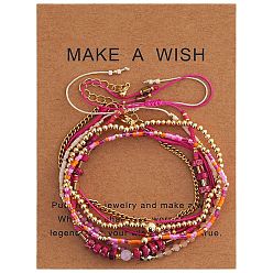 (52) Непрозрачная лаванда 5шт. регулируемые нейлоновые плетеные браслеты с круглыми бусинами из драгоценных камней, 304 из нержавеющей стали браслеты простирания, разноцветные, внутренний диаметр: 6.50 дюйм (16.5 см)