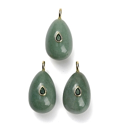 Green Aventurine Natural Green Aventurine Pendants, Teardrop Charms, with Brass Pave Cubic Zirconia Findings, Golden, 38~39.5x20~21x21.5~22.5mm, Hole: 4.5mm