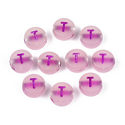 Letter T Светящиеся матовые акриловые бусины, гальваническим, плоские круглые с буквы, светится в темноте, Письмо T, 10x5 мм, отверстие : 2 мм, Около 1390 шт / 500 г