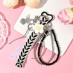 Черный Подвеска в виде ангела-цветка из полиэфирного кружева, пластиковых бусин и сплава, античное серебро, чёрные, 210 мм