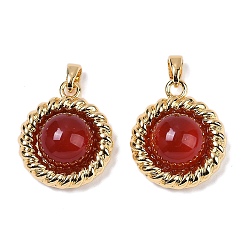 Красный Агат Латунь с подвесками из драгоценных камней, плоско-круглые, 20.5x17x6.5 мм, отверстие : 4x2 мм