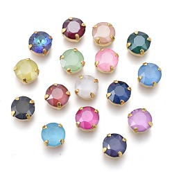 (52) Непрозрачная лаванда Шить на горный хрусталь, стиль мокко, стекло горный хрусталь, с позолоченными латунными зубцами, имитация нефрита, граненые, плоско-круглые, разноцветные, 10x7 мм, отверстие : 1.2 мм
