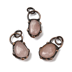 Розовый Кварц Природного розового кварца подвески, подвески-самородки с латунной фурнитурой, без кадмия и без свинца, Красная медь, 28.5~29x14~17x10~12.5 мм, отверстие : 6 мм