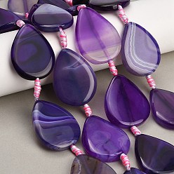 Indigo Natural Banded Agate Beads, Dyed & Heated, Teardrop, Indigo, 37.5~40.5x28~28.5x7.5~8mm, Hole: 2.5mm, about 8pcs/strand, 15.04~15.12''(38.2~38.4cm)