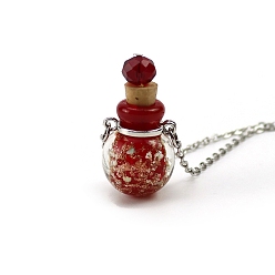 (123L) Белый крем непрозрачный блеск Светящиеся круглые ожерелья в виде флаконов для духов лэмпворк, с цепями из нержавеющей стали, огнеупорный кирпич, 23.62 дюйм (60 см), Кулон : 18 мм, емкость: 0.5 мл (0.02 жидких унций)