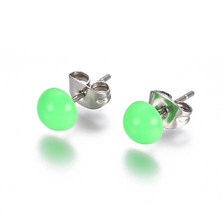 Весенне-зеленый Аэрозольная краска 304 серьги из нержавеющей стали, со спиной серьги, полукруглый, весенний зеленый, 6x3 мм, штифты : 0.8 мм
