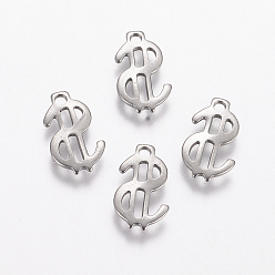 Нержавеющая Сталь Цвет Устойчивые к потускнению 201 подвески из нержавеющей стали, знак доллара, цвет нержавеющей стали, 11.5x7x1 мм, отверстие : 1.2 мм