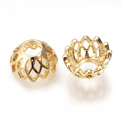 Настоящее золото 18K Шапочки и конусы для бусин, латунные, мульти-лепесток, без никеля , реальный 18 k позолоченный, 10x5 мм, отверстие : 3.5 мм