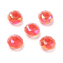 FireBrick Electroplate Transpant Resin European Beads, Large Hole Beads, Rondelle, Faceted, FireBrick, 14x8mm, Hole: 5.5mm