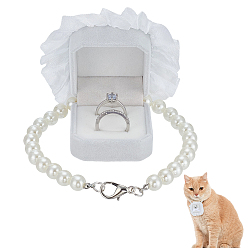 Белый Полиэстеровые стенды для обручальных колец для собак, с ожерельями из жемчуга и железной фурнитурой, белые, 29.8 см, коробка: 5.6x5.1x4.3 см