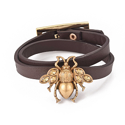 Coconut Brown Imitation Leather Wrap Bracelets, 2-Loops, with Bee Alloy Finding and Watch Band Clasps, Coconut Brown, 16.3 inch(41.5cm), 9x2.5mm