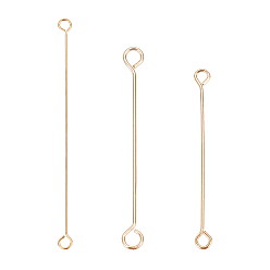 Настоящее золото 18K Соединители латунные звенья, двухсторонние наглазники, реальный 18 k позолоченный, 25~35x0.1~0.3 мм, отверстие : 1~1.5 мм, 120 шт / коробка