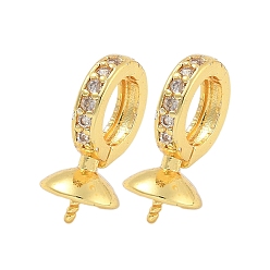 Золотой Латунный микро-паве кубический кубик циркония жемчужина, за половину пробурено бисера, усилитель укороченный бейлс, долговечный, золотые, 15.5x10x7.5 мм, штифты : 0.9 мм, лоток : 6 мм