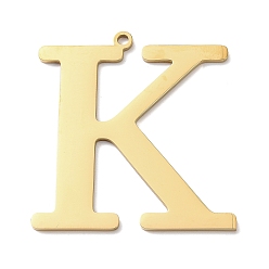 Letter K 304 подвески из нержавеющей стали, буквы, реальный 18 k позолоченный, ионное покрытие (ip), Письмо K, 40x36x1.4 мм, отверстие : 2 мм