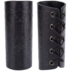 Black Hammer Pattern Rectangle Imitation Leather Cuff Cord Bracelet, Adjustable Gauntlet Wristband Arm Guard for Men Women, Black, 7-1/4 inch(18.5cm)