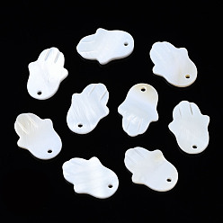 Seashell Color Freshwater Shell Pendants, Hamsa Hand/Hand of Miriam, Seashell Color, 20x14~15x2mm, Hole: 1.5mm