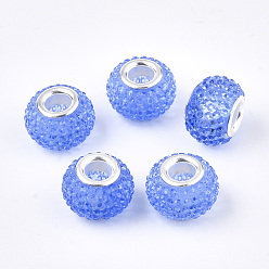 Васильковый Cmолы Rhinestone Европейский бисером, бусины с большим отверстием, с латунными двойными ядрами, платиновый оттенок, рондель, Берри бисера, васильковый, 14x10 мм, отверстие : 5 мм