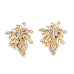 Настоящее золото 18K Латунные микропаве прозрачные подвески с фианитом, фейерверки, реальный 18 k позолоченный, 16x13.5x6 мм, отверстие : 1.8 мм