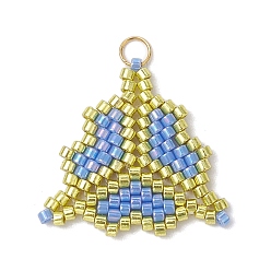 Темно-Голубой Подвески клевер из стеклянных бусин miyuki, с настоящими 18позолоченными 304 кольцами из нержавеющей стали, глубокое синее небо, 21.5x23x2 мм