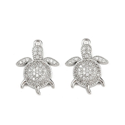 Платинированный Латунные микропаве прозрачные подвески с фианитом, без кадмия, без никеля и без свинца, черепаха, Реальная платина, 18x13.5x4 мм, отверстие : 1.2 мм