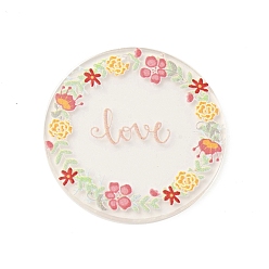 Round Valentine's Day Theme Acrylic Pendants, Word Love, Round Pattern, 35x2mm, Hole: 1.5mm
