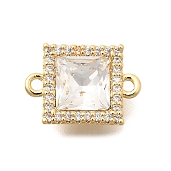 Настоящее золото 18K Подвески-коннекторы из латуни с микропаве из прозрачного кубического циркония и стекла, квадратные ссылки, реальный 18 k позолоченный, 9x13x5 мм, отверстие : 1.2 мм