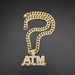 Золотой Кулон в стиле хип-хоп из цинкового сплава с полностью кристаллическими стразами в виде буквы «банкомат» и надписью «после денег», цепочка в кубинском стиле для мужчин., золотые, 19.69 дюйм (50 см)