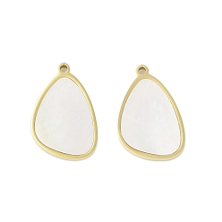 Teardrop Природные подвески оболочки, ионное покрытие (ip) 304 брелоки из нержавеющей стали, ручная полировка, реальный 18 k позолоченный, слеза, 17.5x11x1.5 мм, отверстие : 1.2 мм