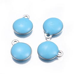 Небесно-голубой 304 прелести нержавеющей стали, с эмалью, эмалированные блестки, плоско-круглые, цвет нержавеющей стали, голубой, 8.5x6x3 мм, отверстие : 1 мм