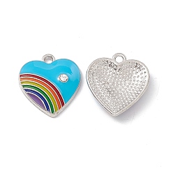 Темно-Голубой Кулон эмали сплава, со стразами, сердце с радужным шармом, платина, глубокое синее небо, 20x18x3.5 мм, отверстие : 2 мм