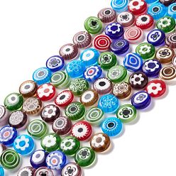 Разноцветный Плоские круглые ручной работы Millefiori бисер пряди, красочный, 12x3.5 мм, отверстие : 0.7 мм, около 32 шт / нитка, 14.57 дюйм (37 см)