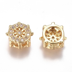 Golden Brass Micro Pave Cubic Zirconia Multi-Strand Links, Long-Lasting Plated, Helm, Clear, Golden, 7x3mm, Hole: 1mm