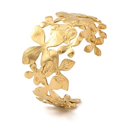Настоящее золото 14K Ионное покрытие (IP) 304 браслеты-манжеты из нержавеющей стали для женщин, цветок/листья, реальный 14 k позолоченный, 1-5/8 дюйм (4.05 см), внутренний диаметр: 2-1/2 дюйм (6.2 см)