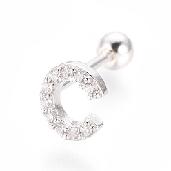 Letter C Boucles d'oreilles en argent sterling plaqué rhodium, micro pavé, zircone cubique transparente, haltère, cartilage, letter.c, 925mm, pin: 6x5x1 mm