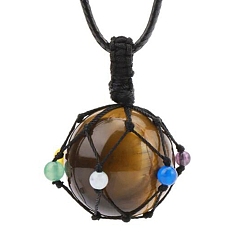 Tiger Eye Natural Tiger Eye Pendants Necklaces, Round, 30.71 inch(78cm)
