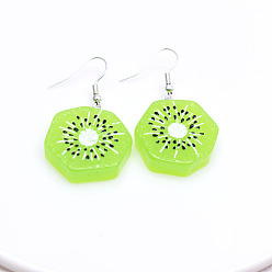 Kiwi Fruit 304 Stainless Steel & Resin Dangle Earrings, Fruits Dangle Earrings, Kiwi Fruit, 40mm