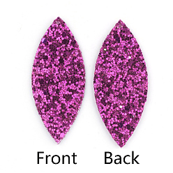 Magenta PU Leather Big Pendants, with Sequins, Horse Eye, Magenta, 59.5x25x2mm, Hole: 1.5mm