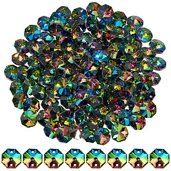 Разноцветный 120шт. гальванические стеклянные звенья соединители, граненые, для люстры призматическая цепочка из бусин, украшение ювелирных изделий своими руками, восьмиугольник, красочный, 14x14x7.5 мм, отверстие : 1.6 мм