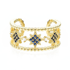 Темно-Зеленый Открытое кольцо-манжета со звездой из кубического циркония, настоящие позолоченные украшения из латуни для женщин, без никеля , темно-зеленый, размер США 18 (6 мм)