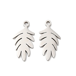 Нержавеющая Сталь Цвет Не тускнеющие 201 подвески из нержавеющей стали, лазерная резка, лиственные ветки прелести, цвет нержавеющей стали, 18x9x1 мм, отверстие : 1.5 мм