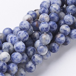 Cornflower Blue Gemstone Beads, Natural Blue Spot Jasper, Round, Cornflower Blue, 8mm, Hole: 1mm, about 46~48pcs/strand, 16 inch