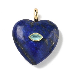 Ляпис-Лазурь Крашеные природные лазурит подвески, подвески в форме сердца с латунной микрофиброй и фианитами, реальный 18 k позолоченный, долговечный, стойки покрытие, 31x25x10 мм, отверстие : 4 мм